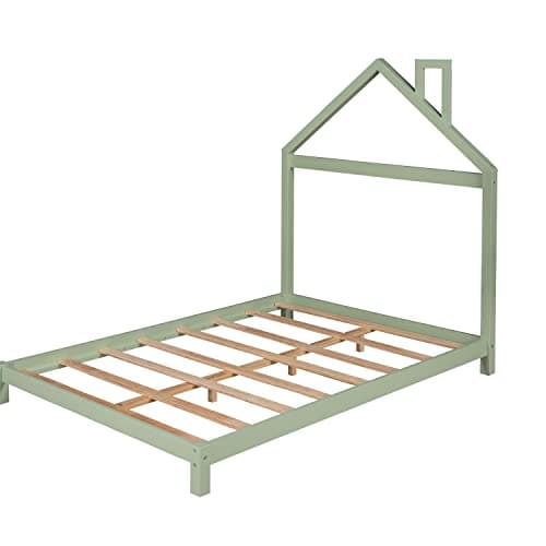 i-POOK Montessori Full Size Wood Platform Bed, Green, No Box Spring Needed
