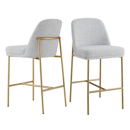 FSC Certified White Fabric Bar Stools, 27" Seat Height, Set of 2