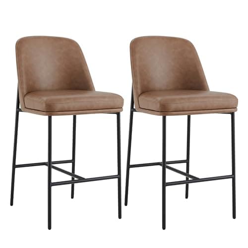 FSC Certified White Fabric Bar Stools, 27" Seat Height, Set of 2