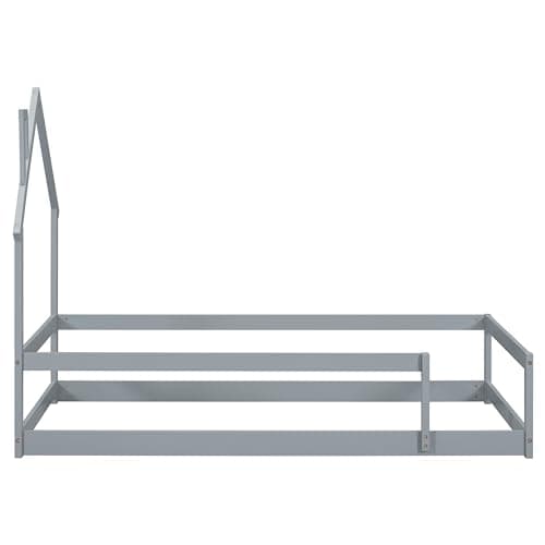Montessori Twin Floor Bed with Roof & Guardrails, Easy Assembly, Grey