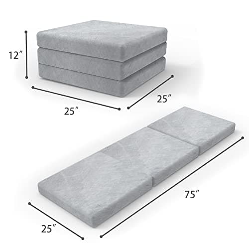 SINWEEK CertiPUR-US Certified 4" Tri-Fold Mattress Foam Topper 25x75