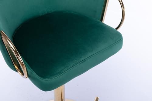 Velvet Counter Height Bar Stools Set of 2 with Chrome Footrest and Gold Base, Swivel Adjustable for Kitchen Island, Pub, Dining Room - Green