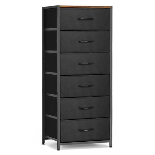 MOOACE Black Tall Dresser with 6 Drawers for Bedroom
