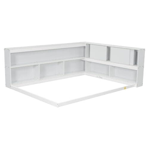 i-POOK L-Shaped Bookcase Corner Bed without Slats, Full Size Bed Frame for Children and Teens, White