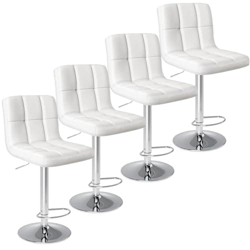 Set of 4 White PU Leather Swivel Barstools for Kitchen Counter