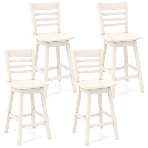 COSTWAY Walnut Counter Height Bar Stool Set with Footrest & Hollow Back (Set of 4)