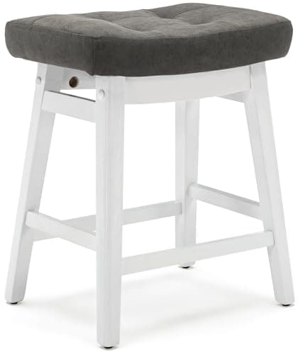 3-Piece Khaki & Wood Counter Height Bar Stool Set Modern Farmhouse Kitchen