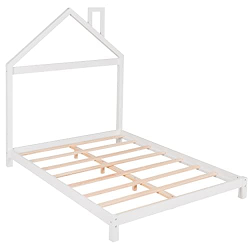 i-POOK Montessori Full Size Solid Wood Platform Bed, White