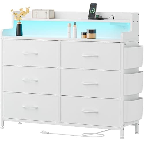 Lulive Black Dresser with 6 Drawers & LED Light for Bedroom