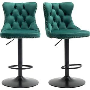 Navy Velvet Swivel Bar Stools, Tufted Back, Silver Chrome Base (2 Pcs)