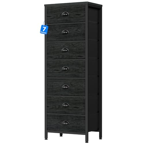 Furnulem Black Tall Dresser with 7 Fabric Bins for Closet Storage