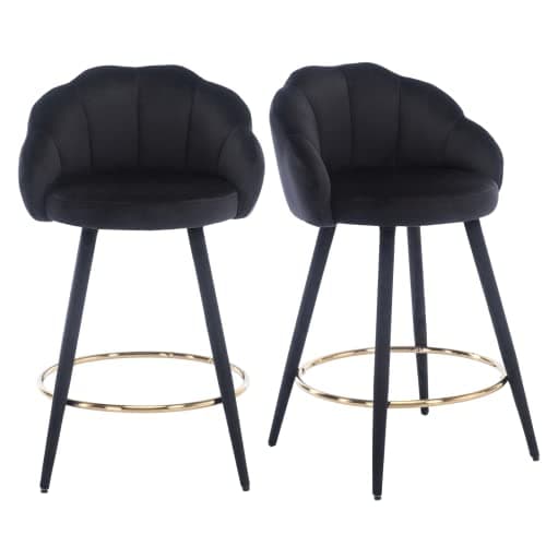 Modern Velvet Counter Stools Set of 4 - Black