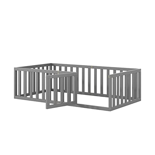 i-POOK Gray Twin Size Floor Bed with Safety Fence & Door