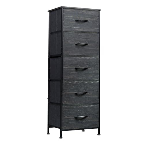 WLIVE 5-Drawer Fabric Dresser with Wood Top - Tall Storage Organizer for Bedroom, Closet, or Hallway in Dark Grey