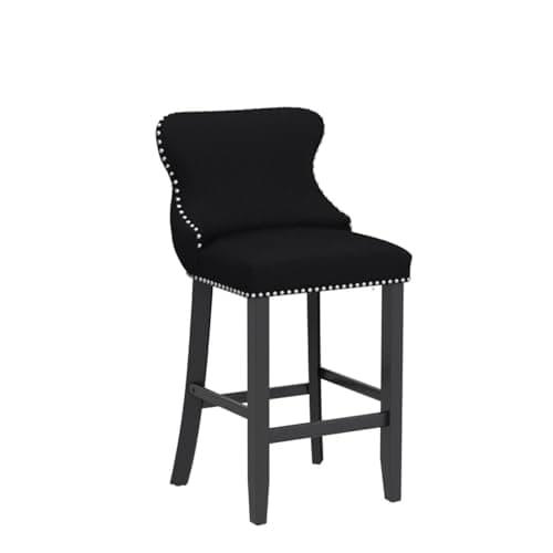 i-POOK Set of 2 Velvet Bar Stools with Solid Wood Legs - Black Wing-Back Design for Kitchen Island or Dining Room