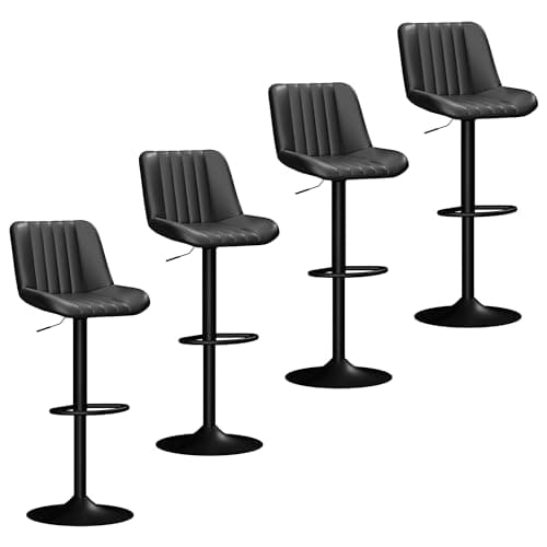 JAMFLY Set of 4 Adjustable Swivel Bar Stools for Kitchen Island, Black Leather