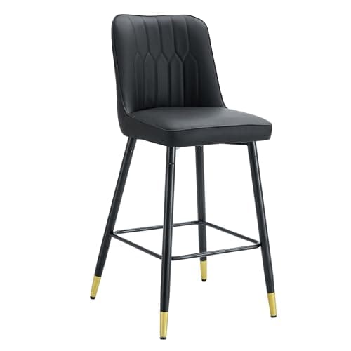 Modern Black Counter Height Bar Stool Set of 4, Faux Leather with Stable Legs