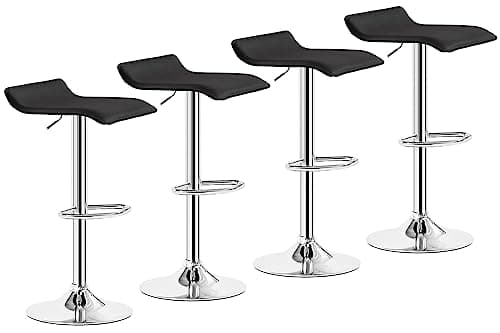 Set of 4 Adjustable Armless Black Bar Stools for Kitchen and Bar