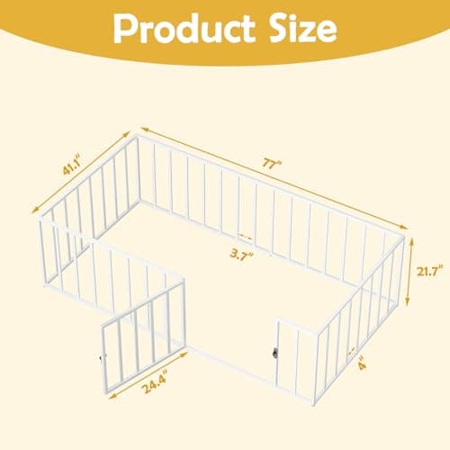 LOVMOR Safety-Fenced Twin Metal Floor Bed for Kids with Door