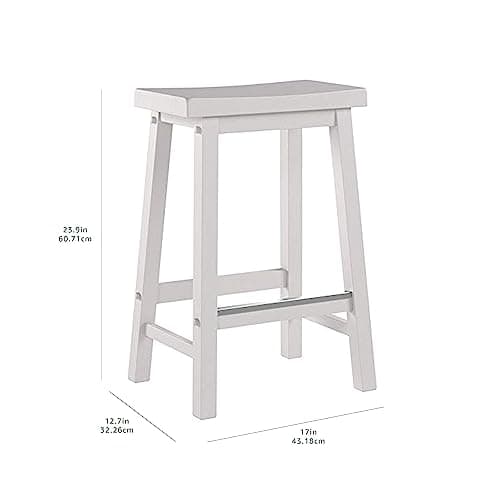 Amazon Basics White Solid Wood Kitchen Barstool, 24" Height, Set of 2