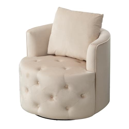 Beige INZOY Swivel Barrel Chair, Plump Pillow, Modern Living Room_bedroom Accent Chair