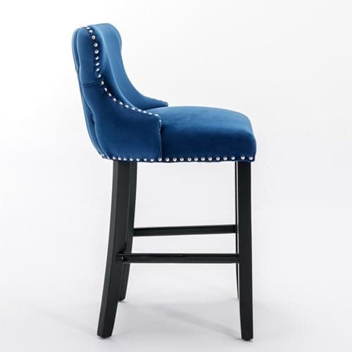 Velvet Upholstered Bar Stools Set of 2 with Wooden Legs