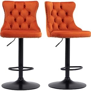 Navy Velvet Swivel Bar Stools, Tufted Back, Silver Chrome Base (2 Pcs)