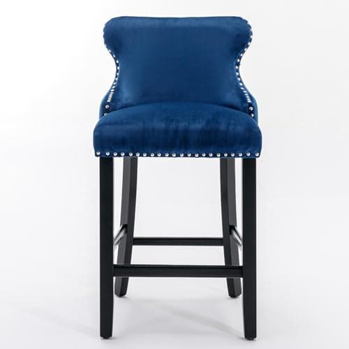 Velvet Upholstered Bar Stools Set of 2 with Wooden Legs