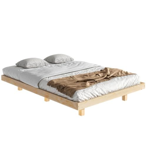 Full Size Floating Bed with LED Lights and Solid Wood Platform Frame