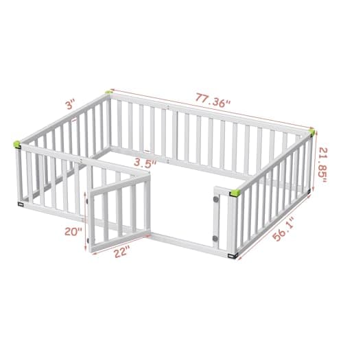 ROOMTEC Full Size Montessori Floor Bed for Kids, White Safety Bed Frame