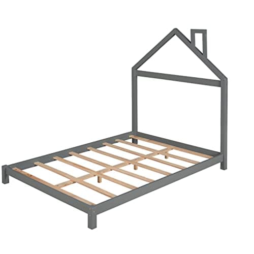 i-POOK Montessori Full Size Solid Wood Platform Bed, Gray