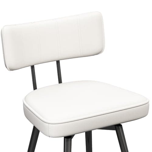 26 Inch White Leather Swivel Bar Stools with Back, Kitchen Counter Set of 2