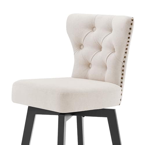 Beige Nailhead Trim Barstools 26" Swivel Kitchen Island Stools, Set of 4