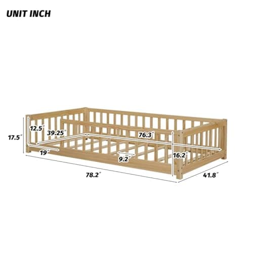 Twin Size Montessori Floor Bed for Kids in Natural Wood