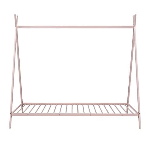 i-POOK Twin Size Metal Floor Bed with X-Shaped Frame, Pink