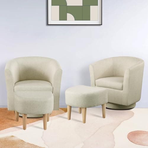 Beige 360 Degree Swivel Accent Chair with Ottoman for Living Room and Bedroom