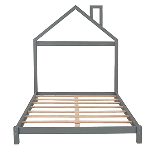 i-POOK Montessori Full Size Solid Wood Platform Bed, Gray