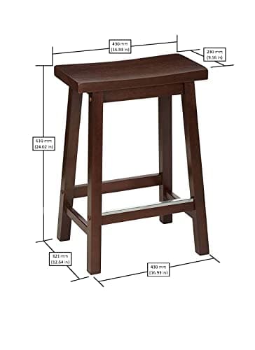 Amazon Basics 24" Solid Wood Saddle-Seat Kitchen Island Barstool, Set of 2, Walnut Finish