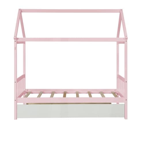 i-POOK House Twin Bed Frame, Pink, with Trundle and Headboard