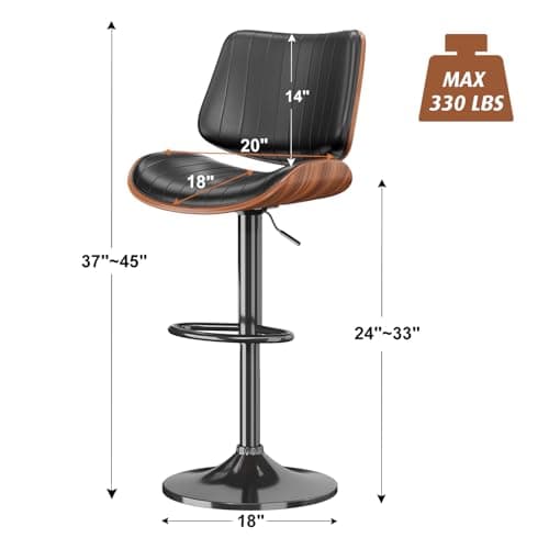 Mid-Century Modern Black Bentwood Barstool Set with Footrest, Kitchen Counter, Island, & Dining Room