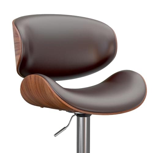 Bentwood Bar Stool Set, Adjustable Height with Footrest, PU Leather, Black Kitchen Bar Chairs