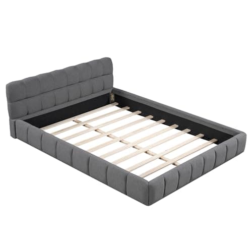 Modern Tufted Queen Platform Bed Frame - Gray Linen Wingback Style