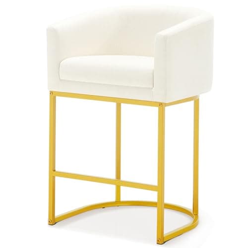 Modern 26" Counter Height Bar Stools, Linen Back, Gold Metal, Set of 3
