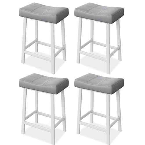Counter Height Bar Stools Set, 24" White Upholstered Barstools for Kitchen Island