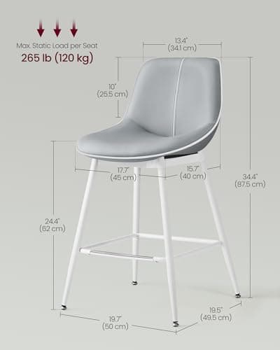 VASAGLE Dove Gray Counter Height Bar Stool Set of 2 ULBC088G01