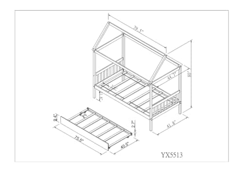 i-POOK House Twin Bed Frame, Pink, with Trundle and Headboard