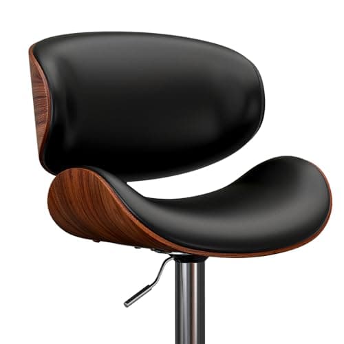 Bentwood Bar Stool Set, Adjustable Height with Footrest, PU Leather, Black Kitchen Bar Chairs