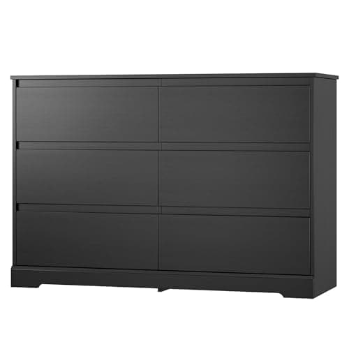 Fotosok Black Modern 6-Drawer Double Dresser, Wide Storage Cabinet