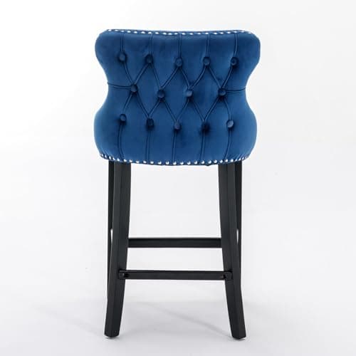 Velvet Upholstered Bar Stools Set of 2 with Wooden Legs