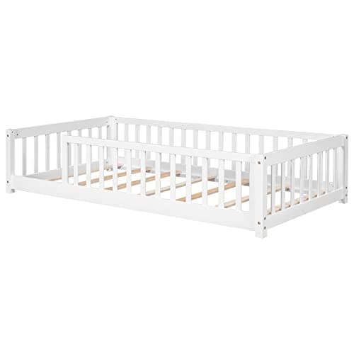 White Twin Montessori Floor Bed for Kids